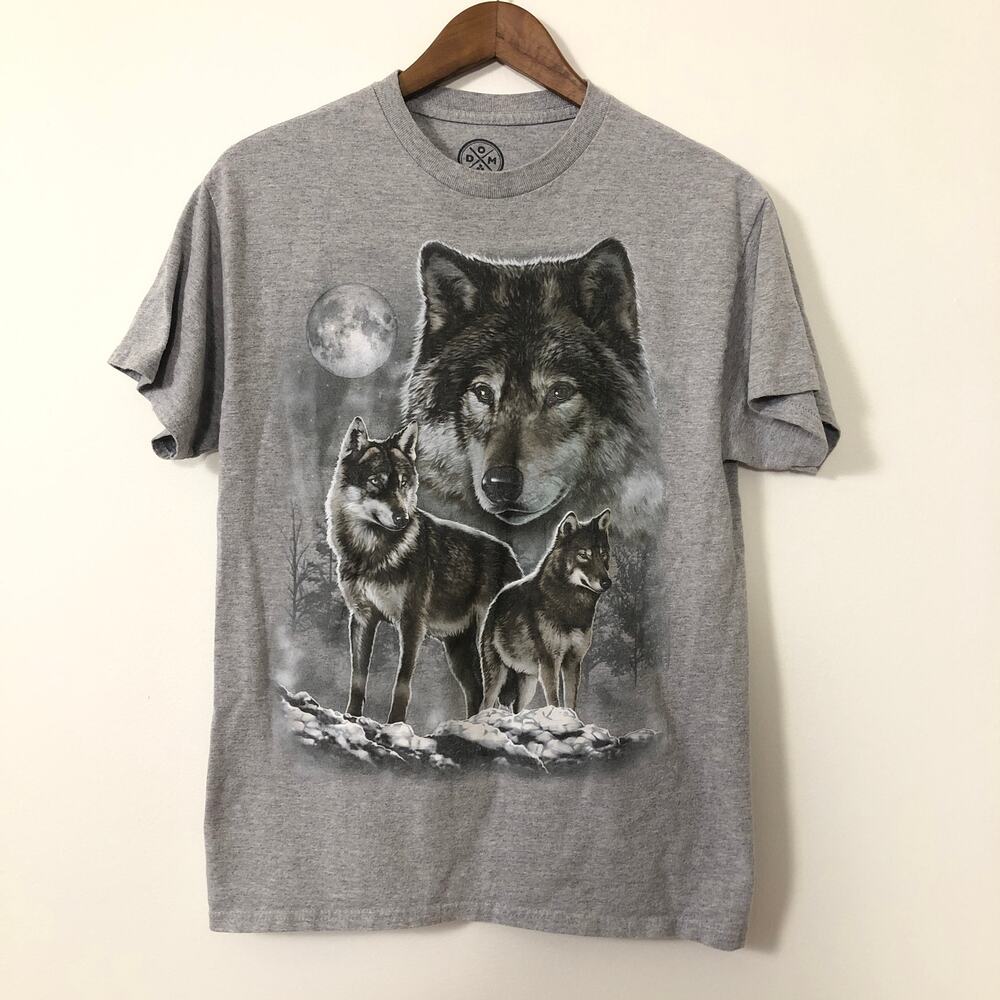Wolf Graphic T Shirt Moon Nature Wildlife Wolves Spirit‎ Animal Gray Womens M